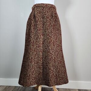 Vintage Jaquard Maxi Skirt Womens Medium‎ Regal Gold Red Embroidered Tapestry